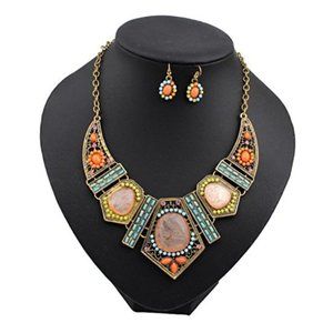 Hollow Geometry Colorful Necklace Earrings Set